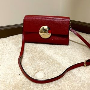 Red leather crossbody handbag